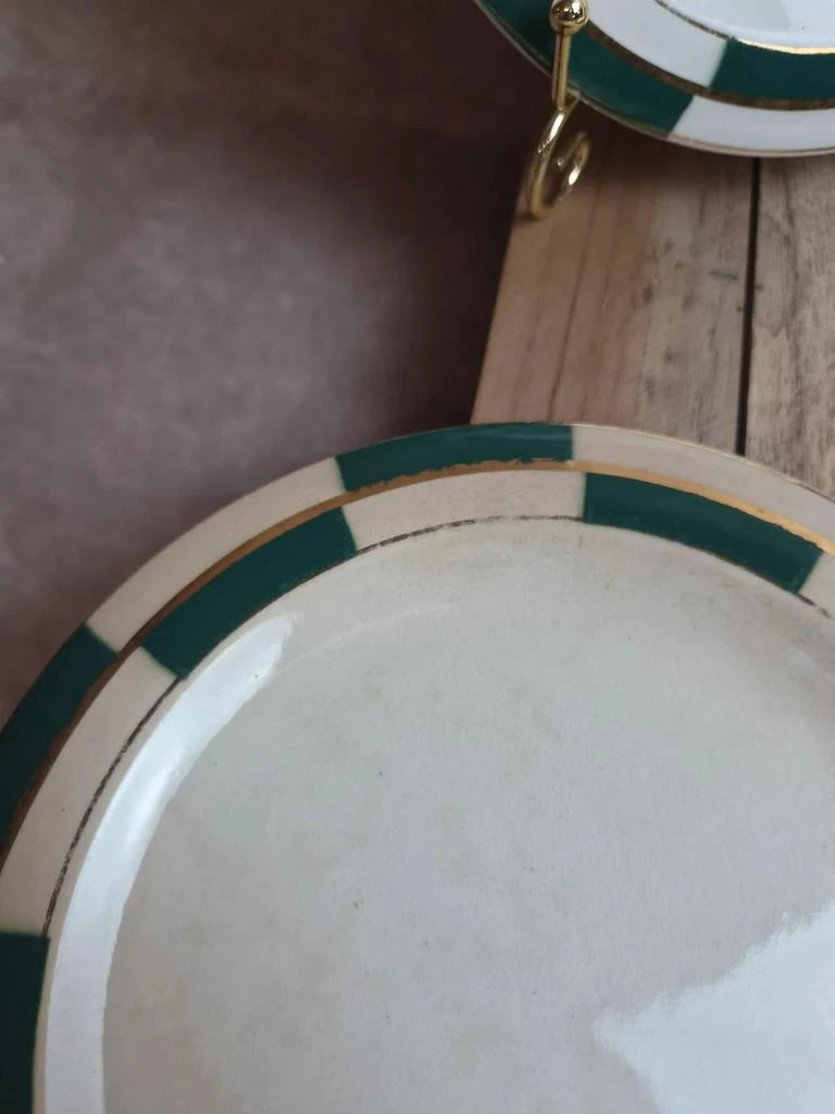 Lot de 10 assiettes a sobremesa Salins – Opaceline Jamier Vert – damier vintage – photo 4